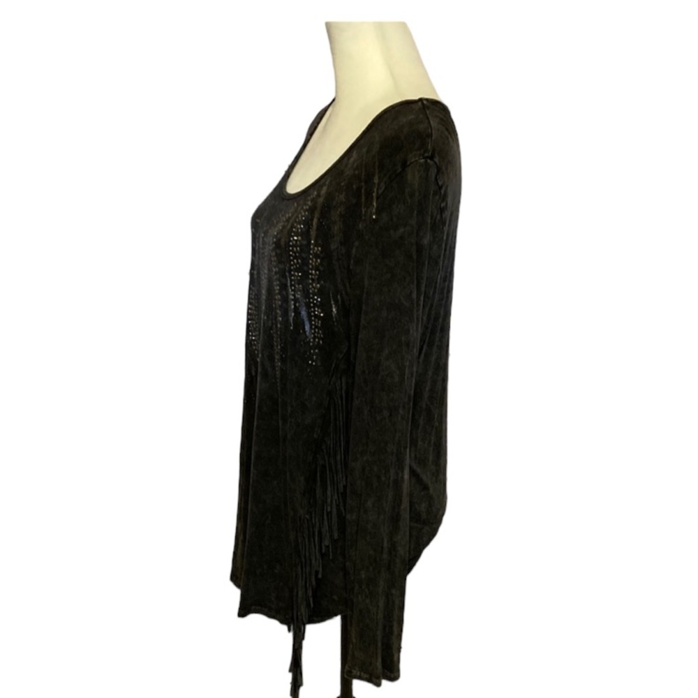 Voice of California off-black fringed & studded top. Dark Hippie chic. - Picture 3 of 5